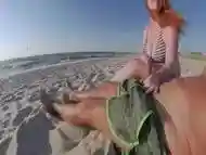 Ginger Ale - Surfers Approaching Ruined His Orgasm! Interrupted Risky Public Beach Handjob Cum Milf