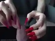 Long Red Nails Play With Peehole