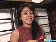 Pretty Asian Geek With Glasses Is Reading On Camera - RealAsianExposed