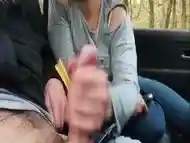 Risky Handjob In Car