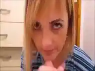 POV handjob from my blonde sexy wife -facial