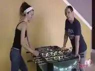 2 Cuties Play a Game of Strip Foosball