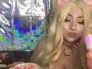 ASMR sexy barbie bimbo first time eating freezedried peachrings