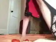 Anal play with carrots and tomatoes, I lost a tomato in my ass!