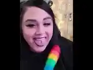 BBW xxKittens deep throats her rainbow dildo gag choke BJ