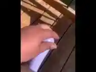 Bbw using toy outside on her porch