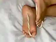 Black Girl Put Candy Canes on Her Black Feet While Getting Fuck by White Cock