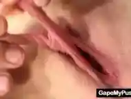 Blonde Lilith Lee pulling and spreading pussy lips