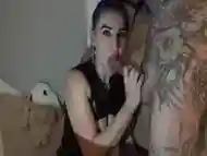 Blowjob with big fake lips , cum in mouth