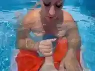 Blowjob, handjob, cumshot underwater in public pool