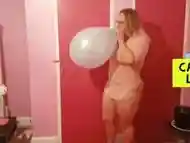 Busty Blonde Balloon Blow to Pop