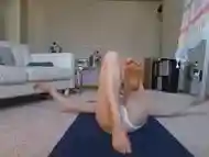 Busty Girl Doing Stretches and Mobility in Sheer Lingerie