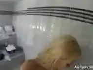 Busty blonde Alix Lynx takes a steamy shower