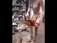 Chainsaw antics in white thong and pumps per custom request