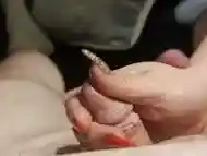 Christmas Handjob with Oil he completely cum covered my Long Nails