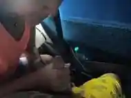 Cock sucking and handjob on public bus & cum swallow