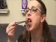 Cute Goth Trans Girl Eating Calamari Salad