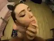 Cute teen gets huge facial from thick cock