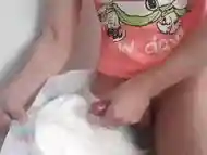 Diaper Sissy Boi PIssing and Sticky Cummies in Diaper