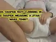 Diaper boy Jerking Off In His Diaper Wearing a Star Wars Tshirt