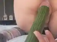 FOOD FETISH. Small and tight pussy, eat cucumber.