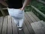 Fucking a brunette with big tits in a natural park with the risk of getting caught.