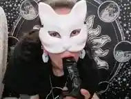 Goth bunny girl masturbates with black dildo