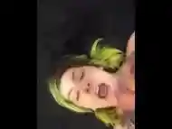 Green haired goth girl facefuck cumshot