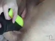 Hairy pussy gapes DPed with dildos