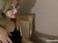 He disturb me when I work so BlowJob and Cum on my face and glasses