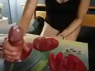 Hot Handjob Cumshot To Make Art With Cock Milking