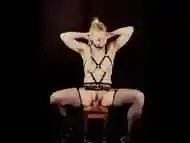 Hot Kinky submissive blond MILF riding a dildo self gagging and spanking with flogger