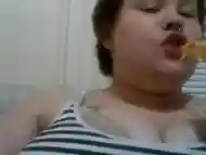 Huge Natural Tits BBW Eats And Plays With Her Breasts