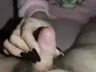 Humiliating handjob from girlfriend with black long nails
