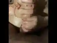 Indian girl with henna gives handjob to white cock cums all over tits