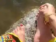 Indian yong Desi girl worships her Tired Feet in mountain River - RandiSEXinMumbai