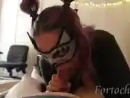 Intence POV Blowjob and Swallow by Blue Hair girl in Mask