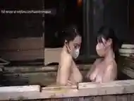 Japanese mother and daughter in law soaping each other up in hot spring