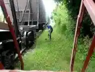 Jerking off near a freight train