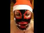 Jingle bells New Year''s Eve latex Mrs. Claus ring gag dripping deepthroat