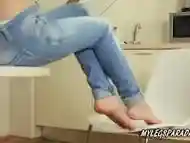 Katie Summer in jeans and foot fetish