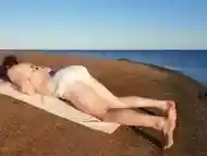 Lazy Diaper Pee and Masturbation while Sunbathing on Shore