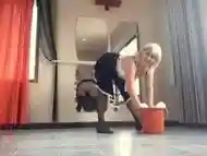 Maid is cleaning the ballet class. Wet dress, masturbation. c1