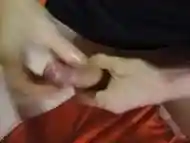 Man gently jerks his redheaded dick then fucks silicone mouth.