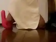 Milf gets delivery to his house and gets on his knees to suck the guy''s dick.