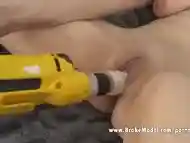 Nasty amateur slut fucks toys, sucks hard cock and gets ambush creampie.