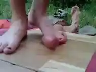 Nice feet on cockbox cock and balls trample massage - POV