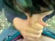Outdoor blowjob and handjob POV with cum on tongue - complete video