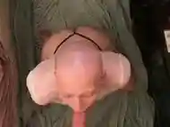 POV face fucking bald slut with swallow