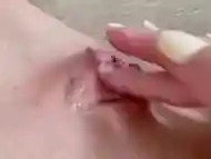 POV slimy wet pussy orgasm. Close up erect clit rubbing